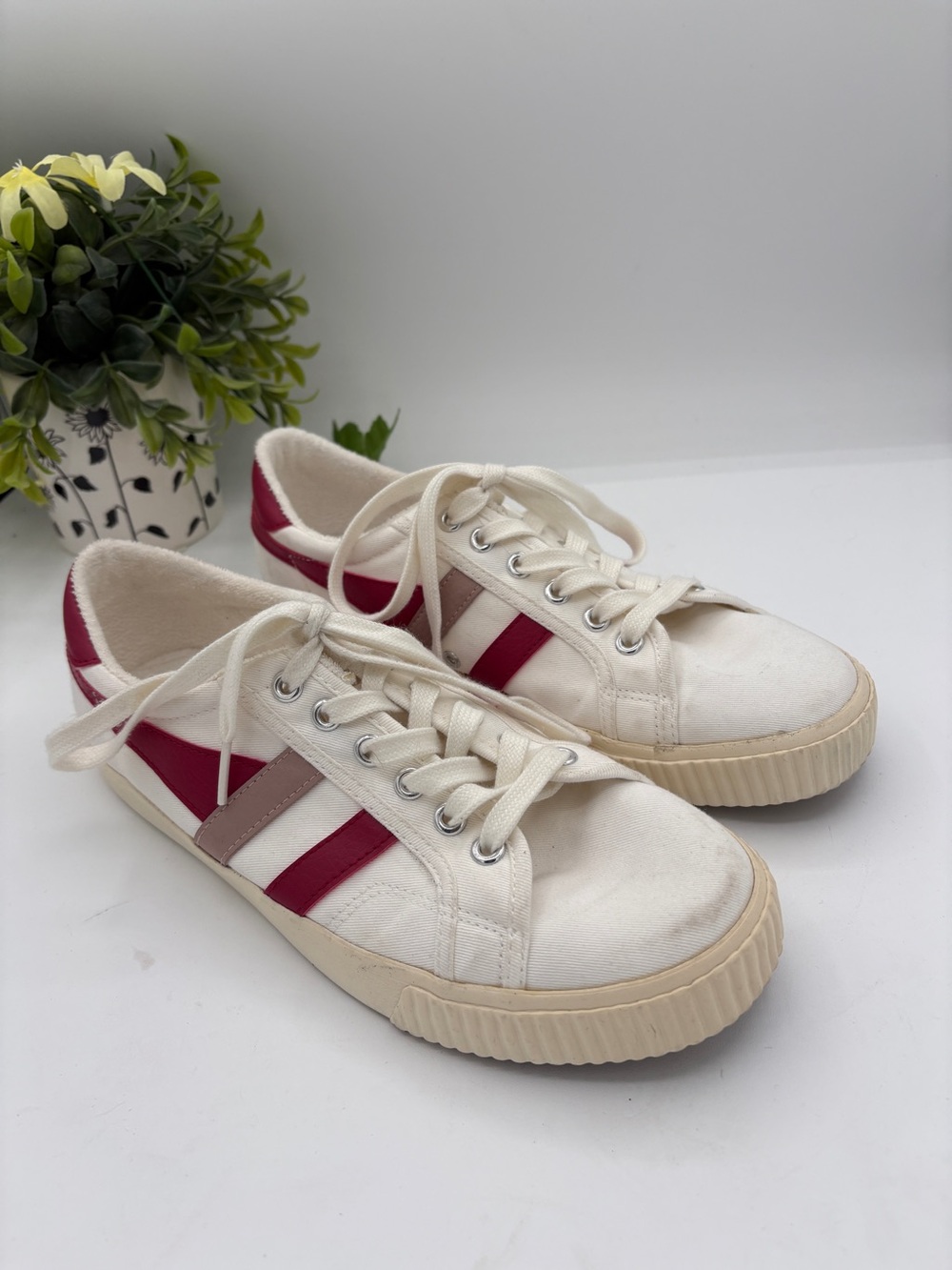 Gola White Canvas Lace-Up Sneakers with Red Accents